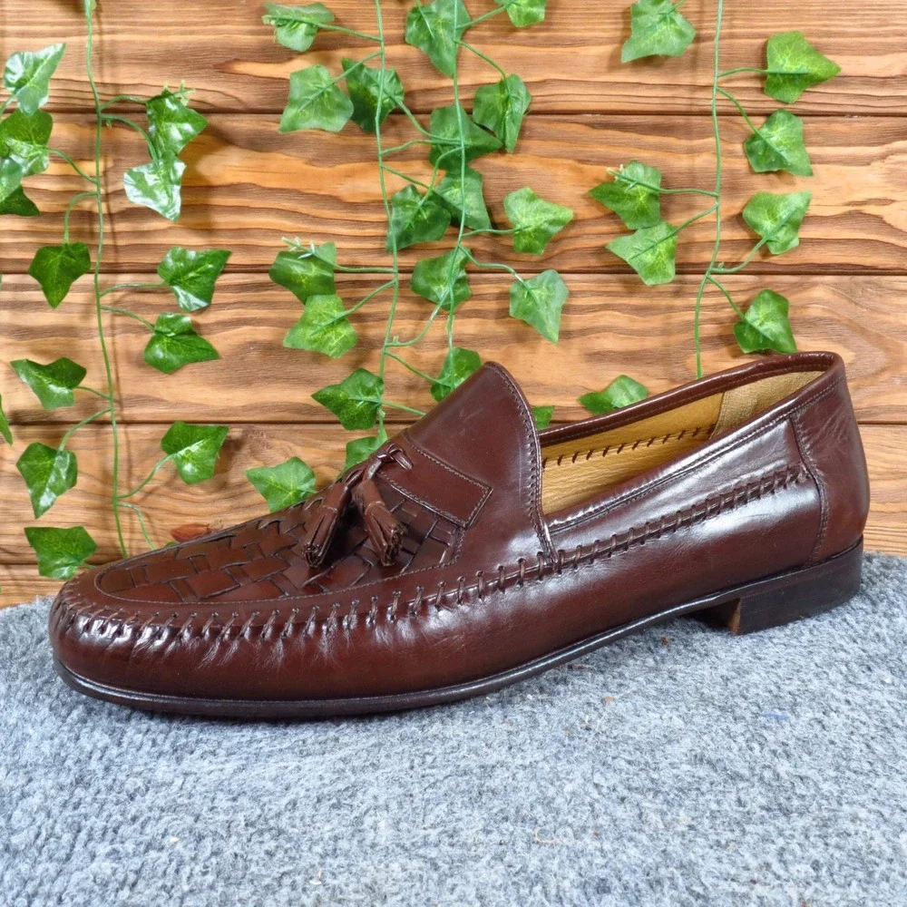 Nordstrom 61094 Mens Tassel Loafer Size 12 Dress Shoes Brown Woven Leather Italy